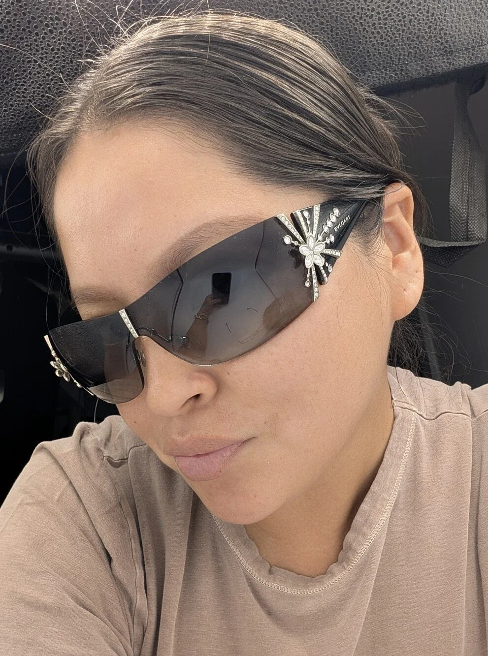Bvlgari Limited Edition Crystal Black Shield Sunglasses